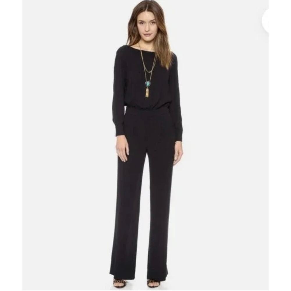DIANE VON FURSTENBERG Cynthia Boatneck Black Crepe Romper Jumpsuit Size 8